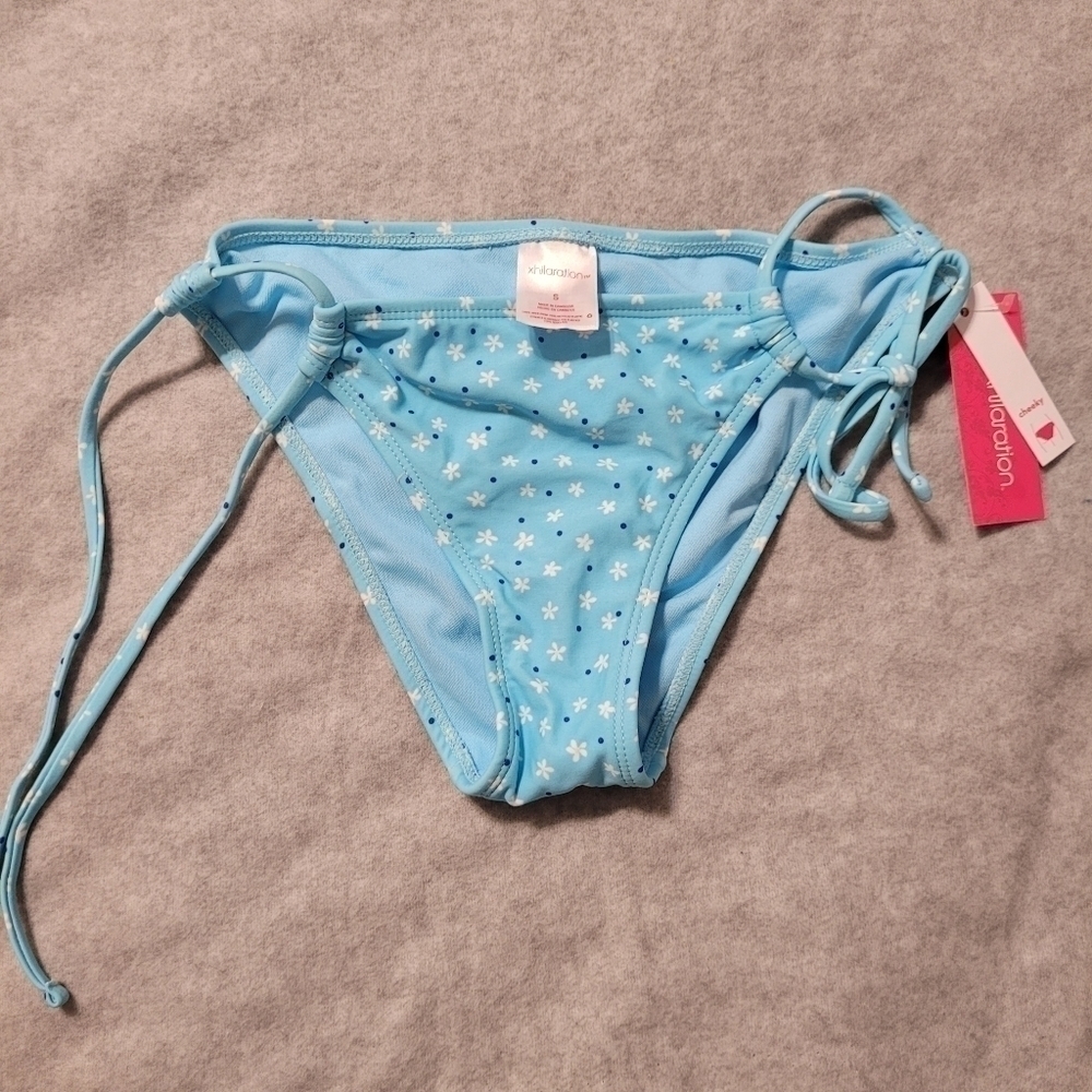 Xhilaration Juniors Cheeky String Bikini Bottom Floral Print Blue SIZE S (0-2)